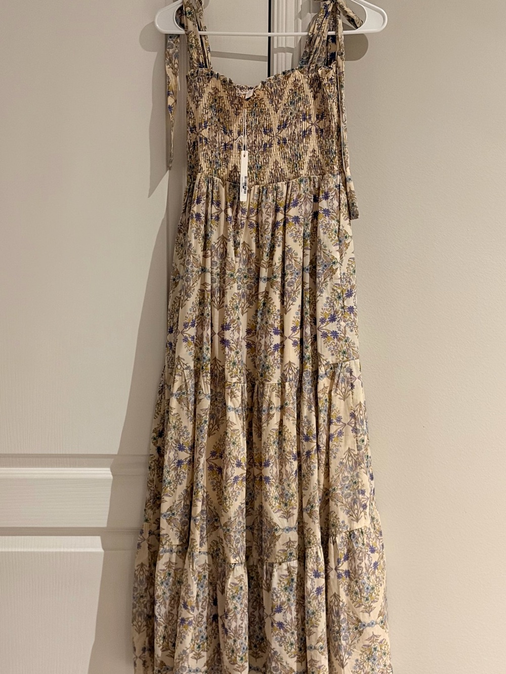 Olivaceous Cream Floral Maxi Dress with Purple and Green Accents